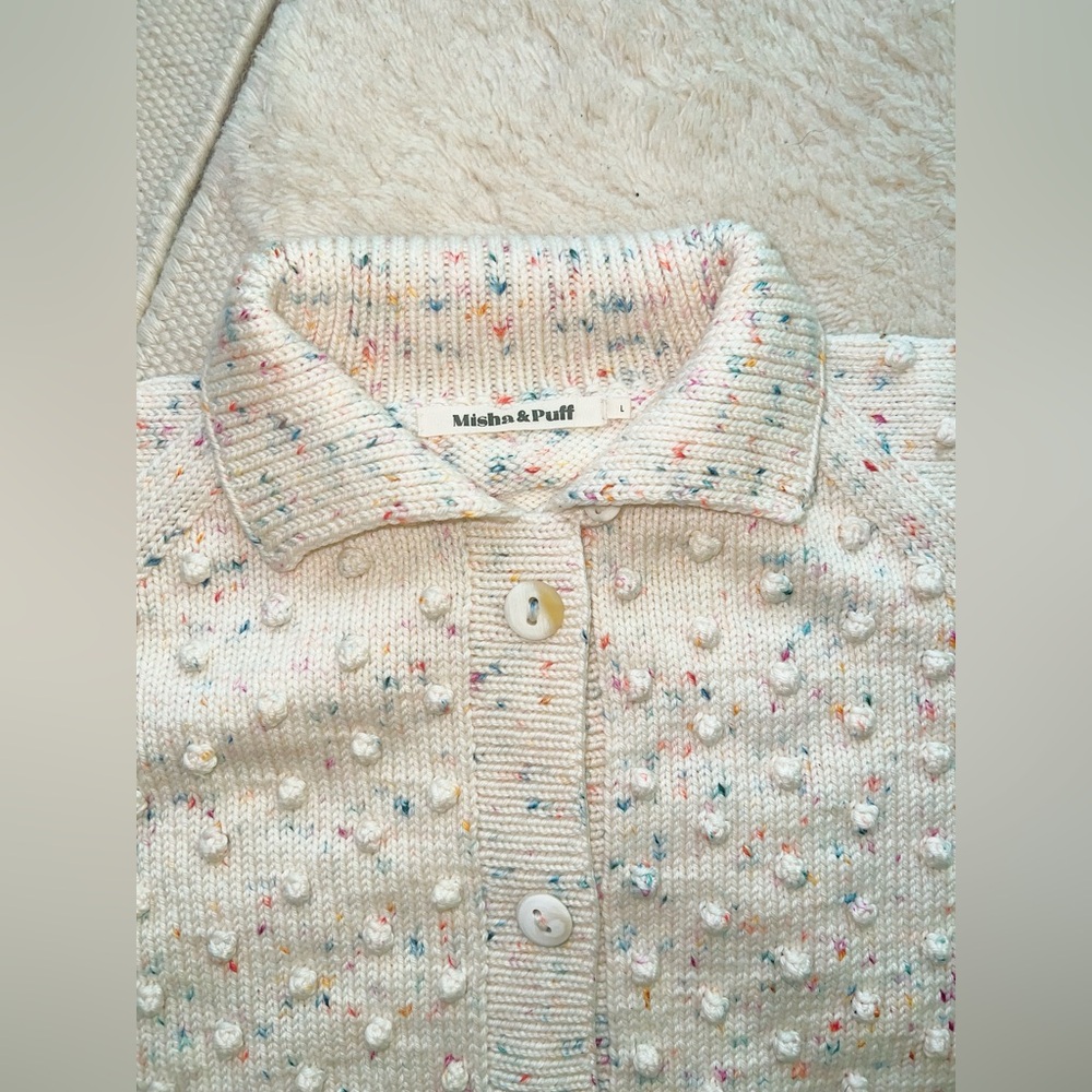 Misha & Puff Women’s Lollipop Confetti Popcorn PCP Cardigan Wool Size L Sweater
